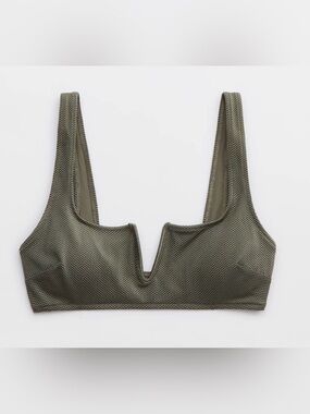 NWT Aerie Shine Pique V Wire Scoop Bikini Top in Olive - Size M